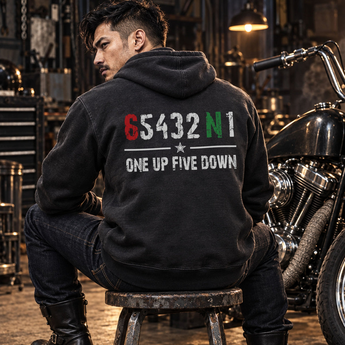 RIDER-0909-06 654321 Motorcycle パーカー | One Up Five Down