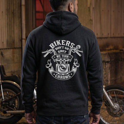 Bikers Don’t Go Grey バイカーパーカー ブラック 背面 メンズ着用