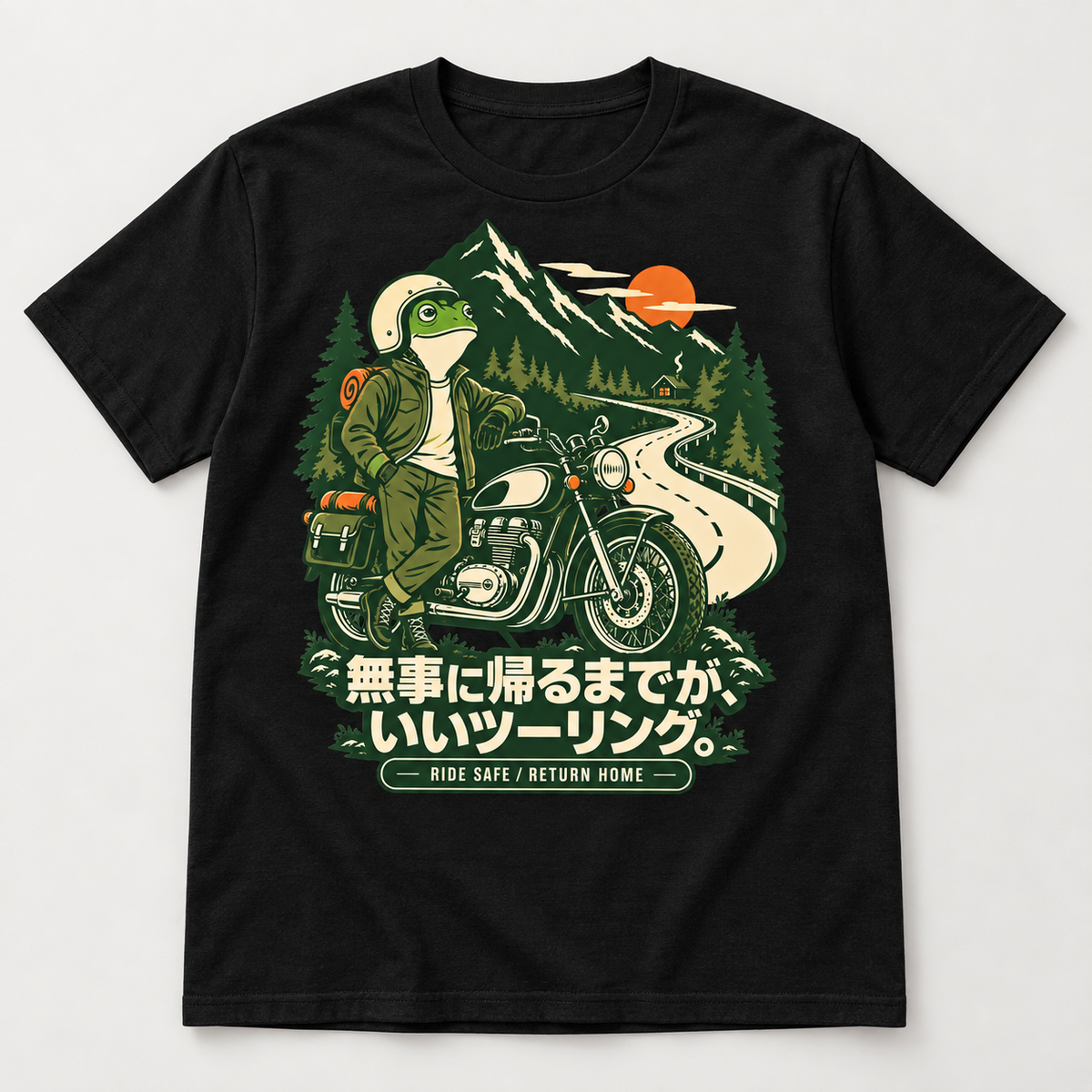 カエルライダー バイクTシャツ フロントプリント black