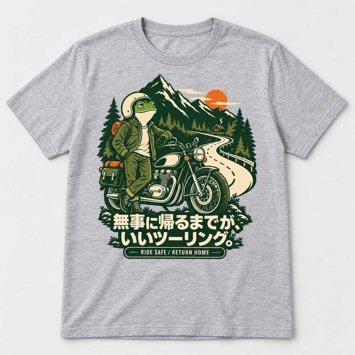 カエルライダー バイクTシャツ フロントプリント gray