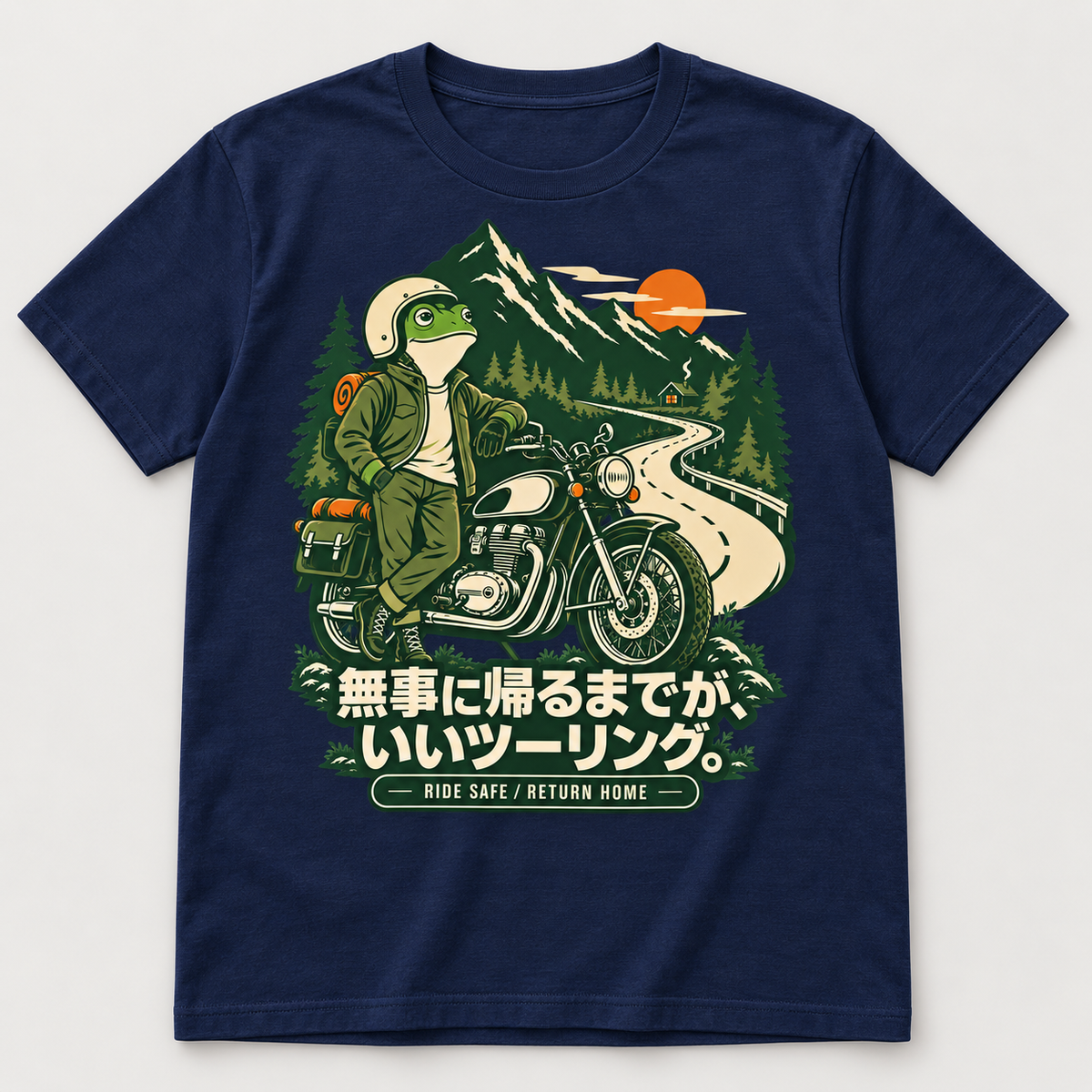 カエルライダー バイクTシャツ フロントプリント navy