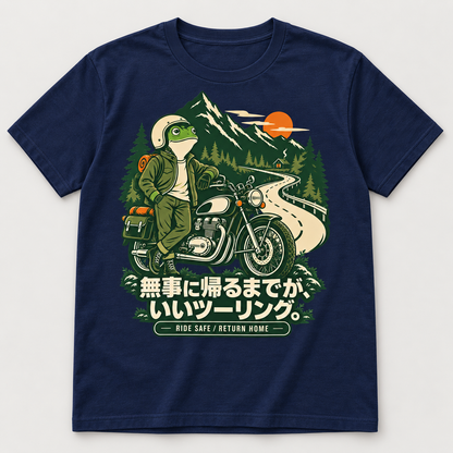 カエルライダー バイクTシャツ フロントプリント navy