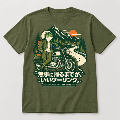 カエルライダー バイクTシャツ フロントプリント olive