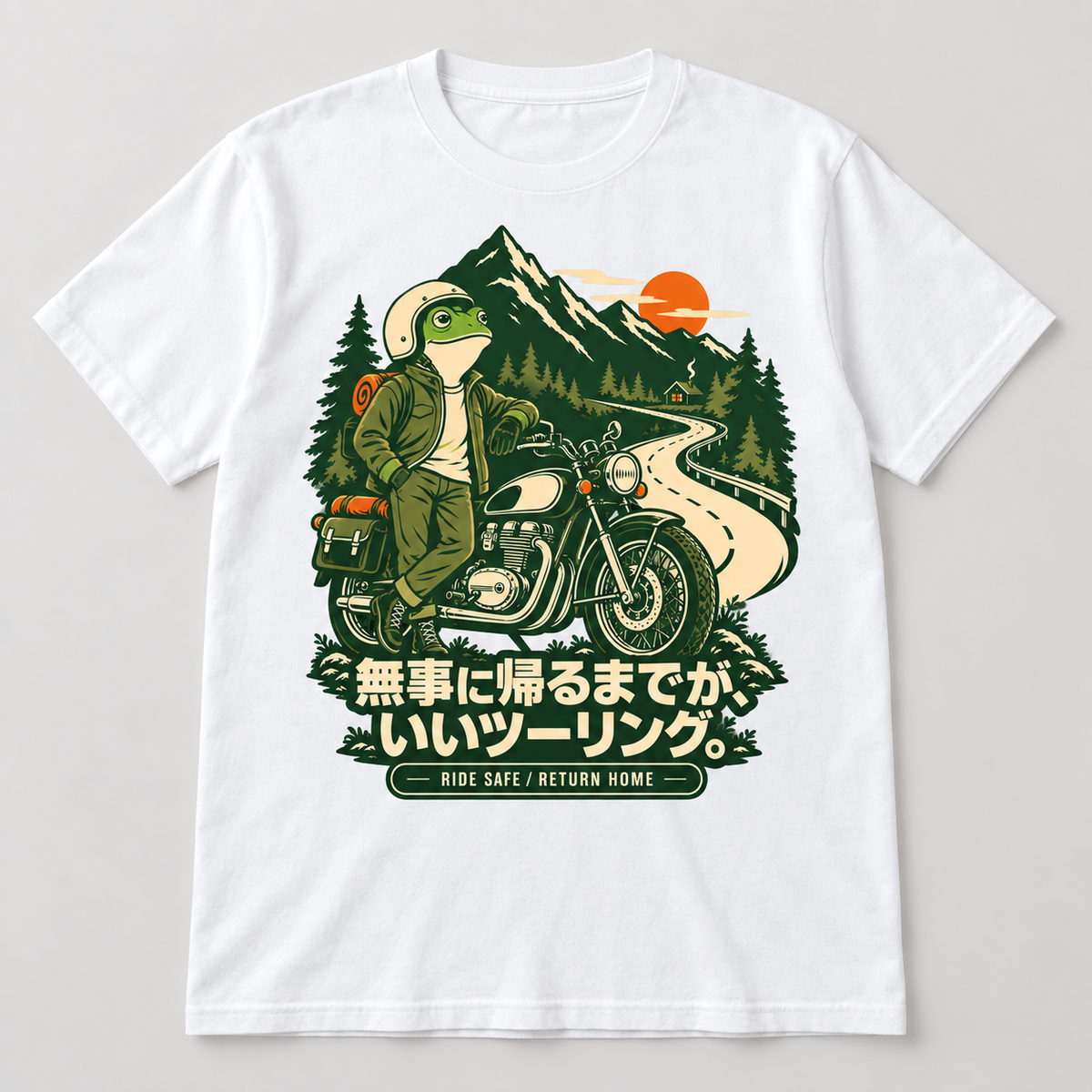 カエルライダー バイクTシャツ フロントプリント white