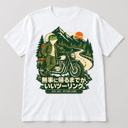 カエルライダー バイクTシャツ フロントプリント white