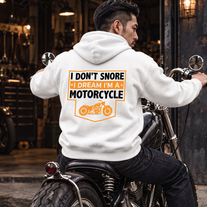 ブラック I Don't Snore モーターサイクル パーカー バックプリント