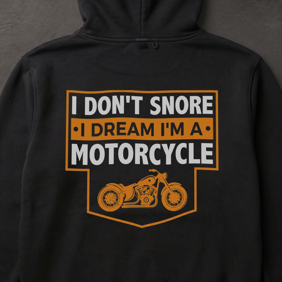 ブラック I Don't Snore モーターサイクル パーカー バックプリント