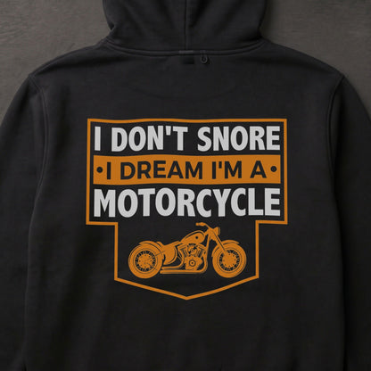 ブラック I Don't Snore モーターサイクル パーカー バックプリント