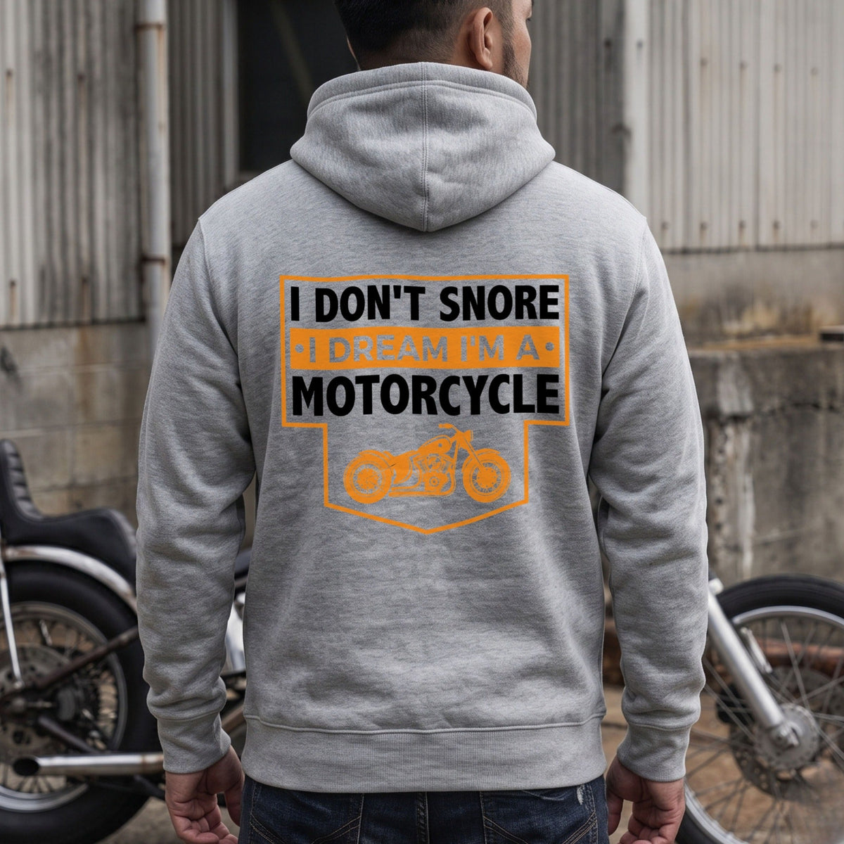 グレー I Don't Snore モーターサイクル パーカー バックプリント