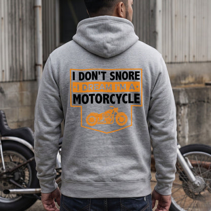 グレー I Don't Snore モーターサイクル パーカー バックプリント