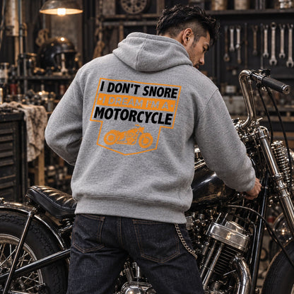ホワイト I Don't Snore モーターサイクル パーカー バックプリント
