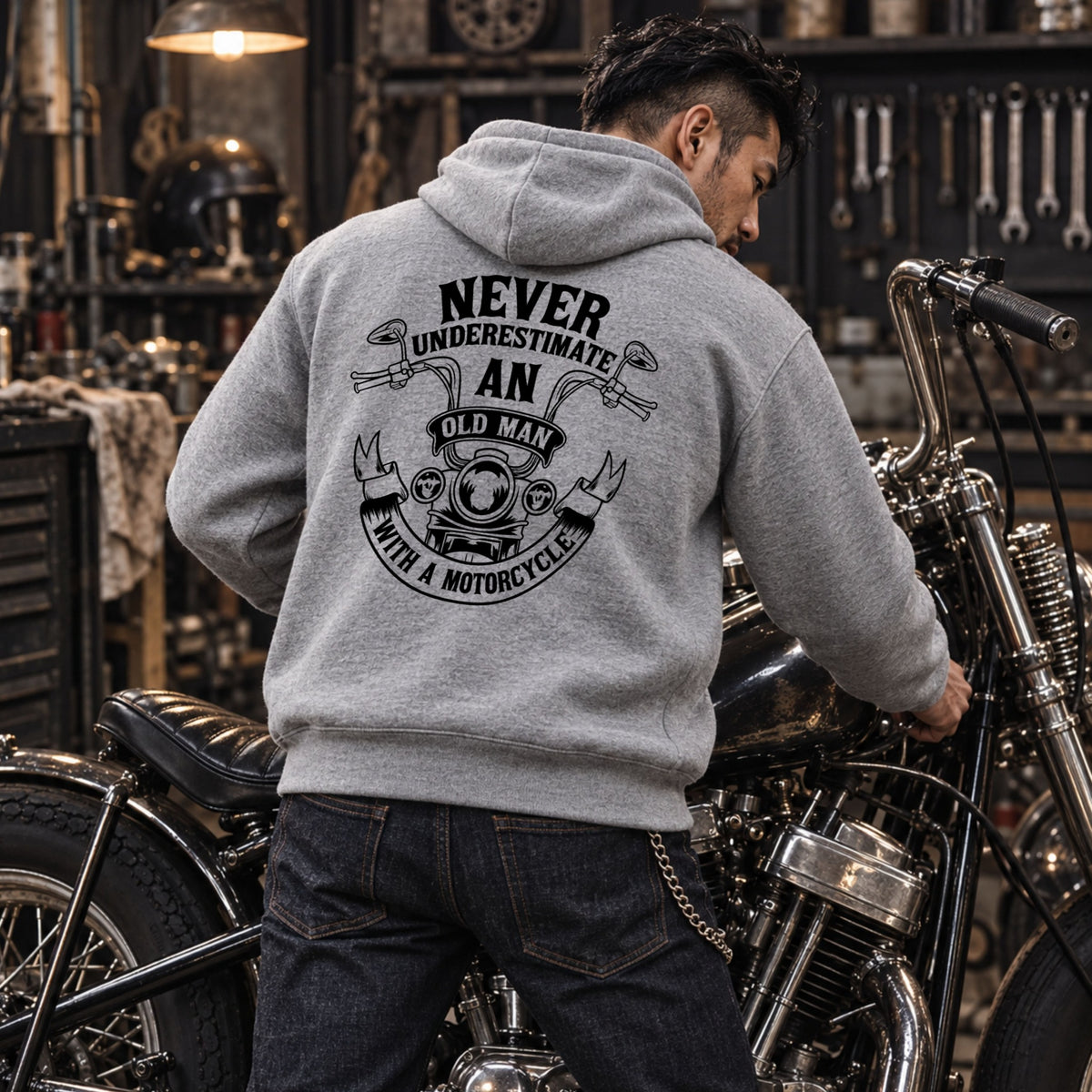 バイク乗り メンズ パーカー グレー ガレージスタイル