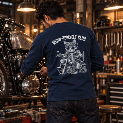 MEOW-TORCYCLE CLUB 猫ライダー バイク 長袖Tシャツ バックプリント