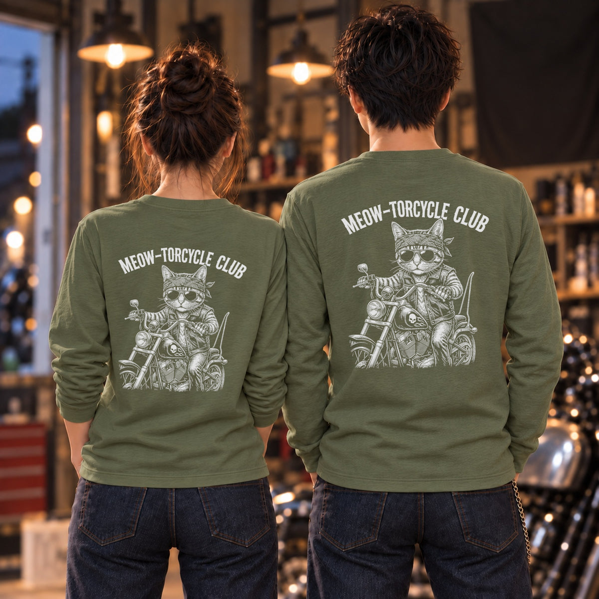 MEOW-TORCYCLE CLUB 猫ライダー バイク 長袖Tシャツ バックプリント