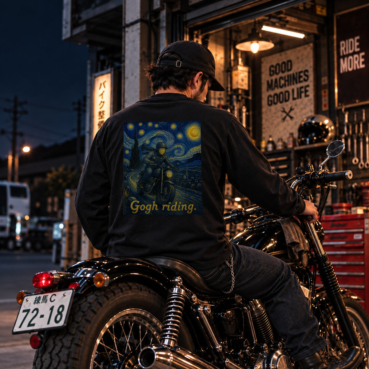 Gogh Riding バイクライダー 長袖Tシャツ バックプリント