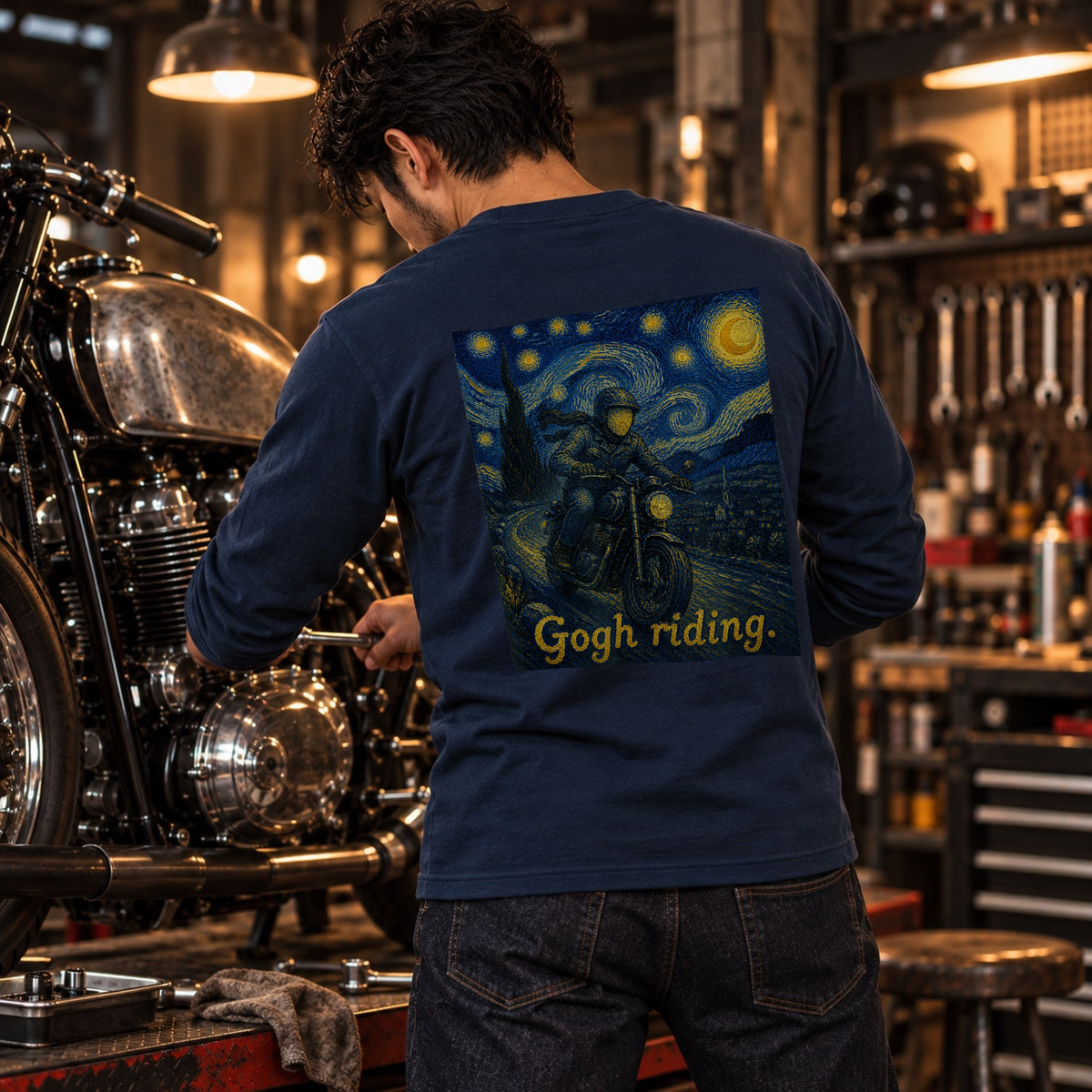 Gogh Riding バイクライダー 長袖Tシャツ バックプリント