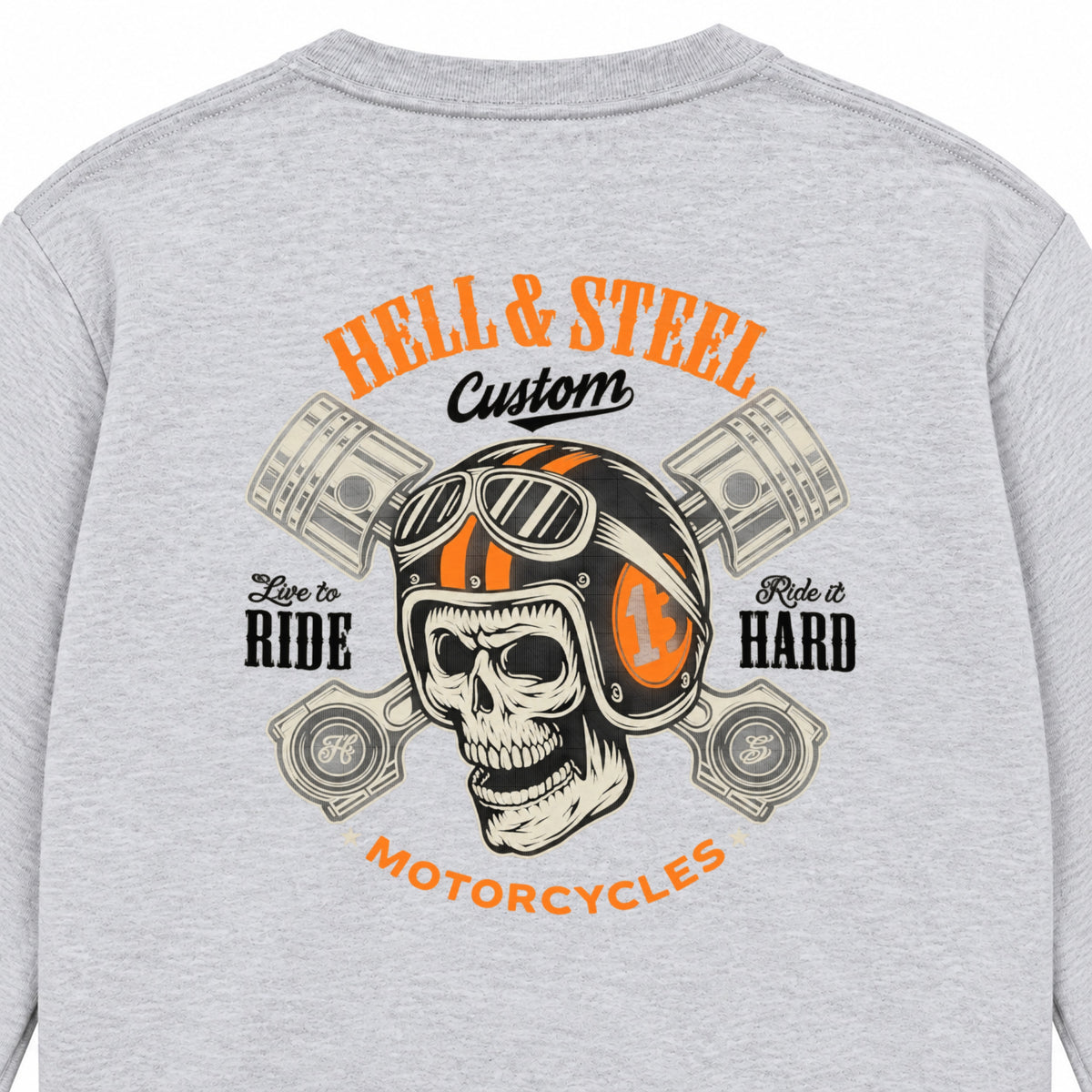 HELL & STEEL Custom スカルヘルメット ピストン 長袖Tシャツ バックプリント
