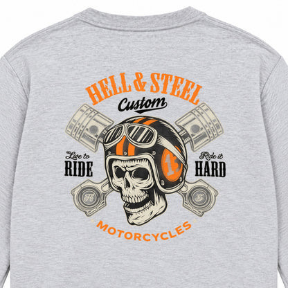 HELL & STEEL Custom スカルヘルメット ピストン 長袖Tシャツ バックプリント