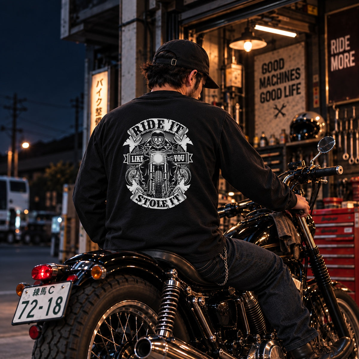 RIDE IT LIKE YOU STOLE IT スカルライダー バイク 長袖Tシャツ バックプリント