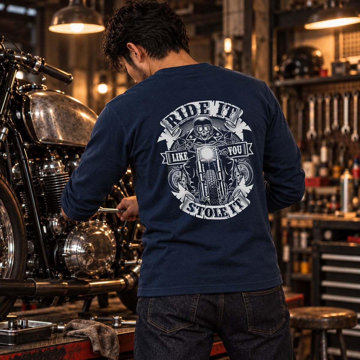 RIDE IT LIKE YOU STOLE IT スカルライダー バイク 長袖Tシャツ バックプリント