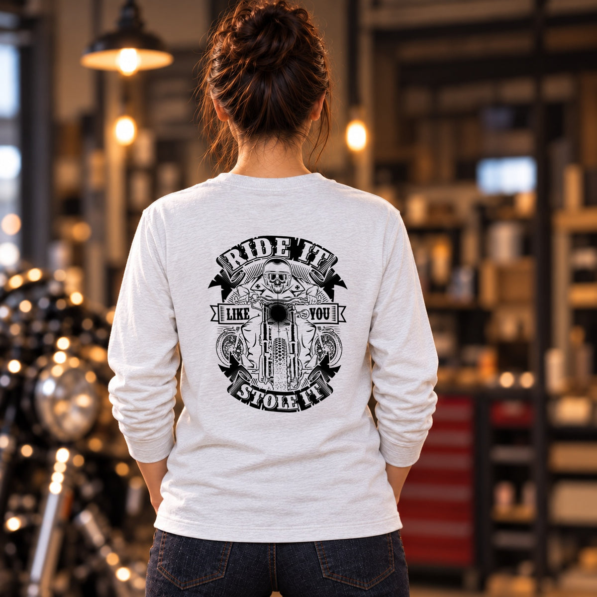RIDE IT LIKE YOU STOLE IT スカルライダー バイク 長袖Tシャツ バックプリント