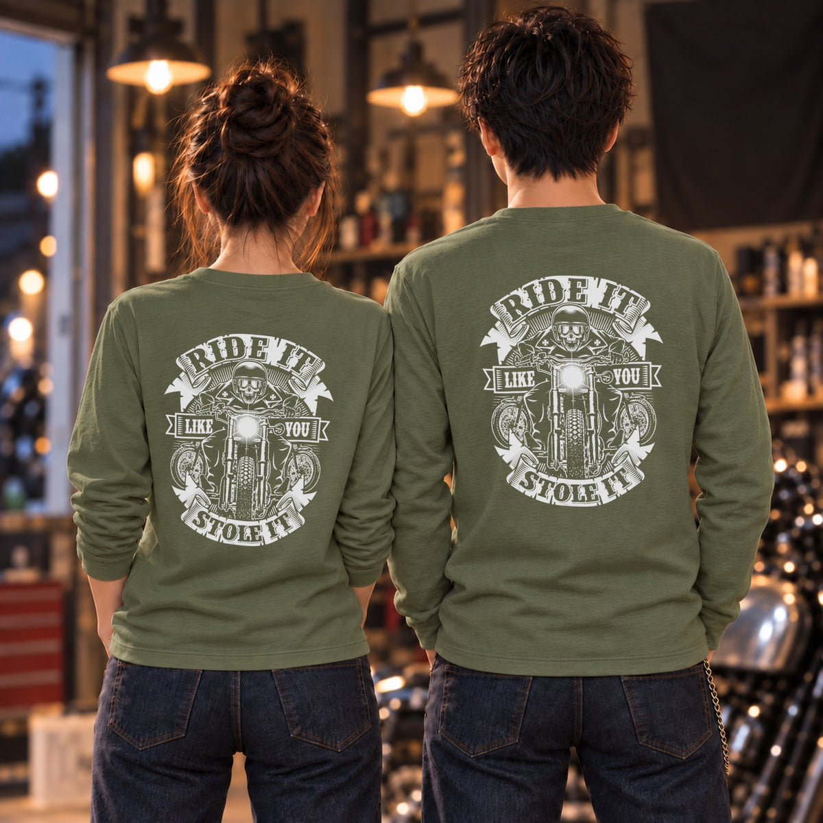 RIDE IT LIKE YOU STOLE IT スカルライダー バイク 長袖Tシャツ バックプリント