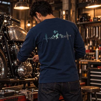 Mountain Ride マウンテンバイク 心電図 長袖Tシャツ バックプリント