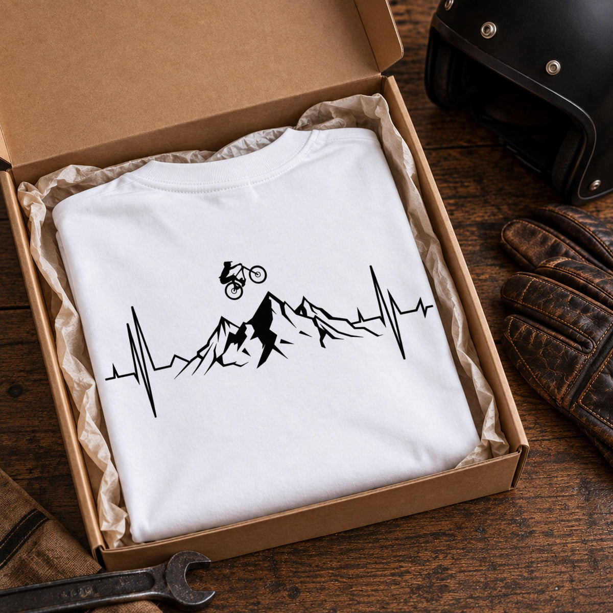Mountain Ride マウンテンバイク 心電図 長袖Tシャツ バックプリント