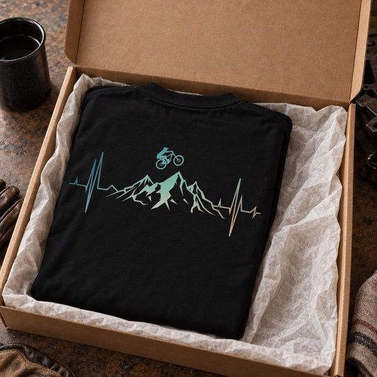 Mountain Ride マウンテンバイク 心電図 長袖Tシャツ バックプリント