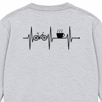 Bike & Coffee 自転車 コーヒーカップ 心電図 長袖Tシャツ バックプリント